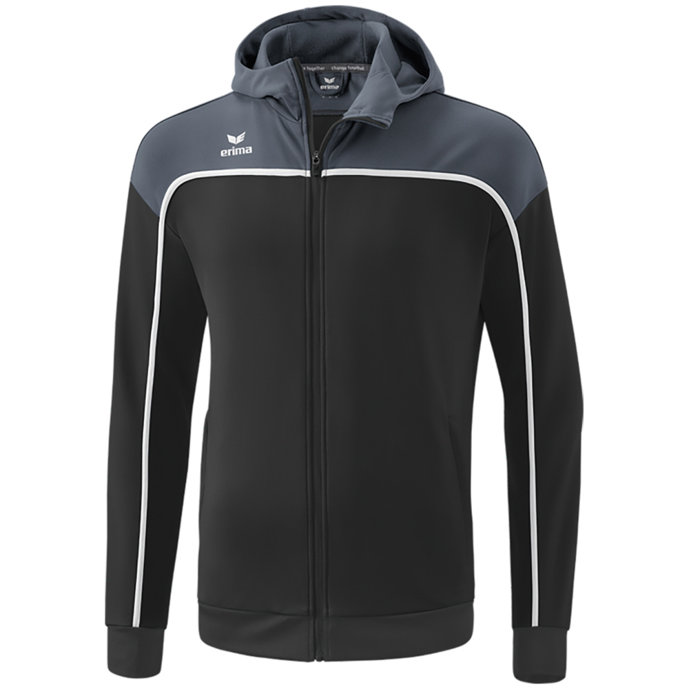 CHAQUETA ENTRENAMIENTO CON CAPUCHA ERIMA CHANGE, NEGRA-GRIS-BLANCA HOMBRE. S M L XL 2XL XL 