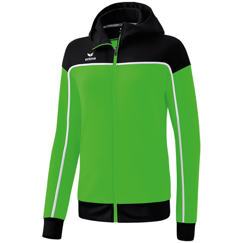 CHAQUETA ENTRENAMIENTO CON CAPUCHA ERIMA CHANGE, VERDE-NEGRA-BLANCA MUJER. 34 36 38 40 42 44 