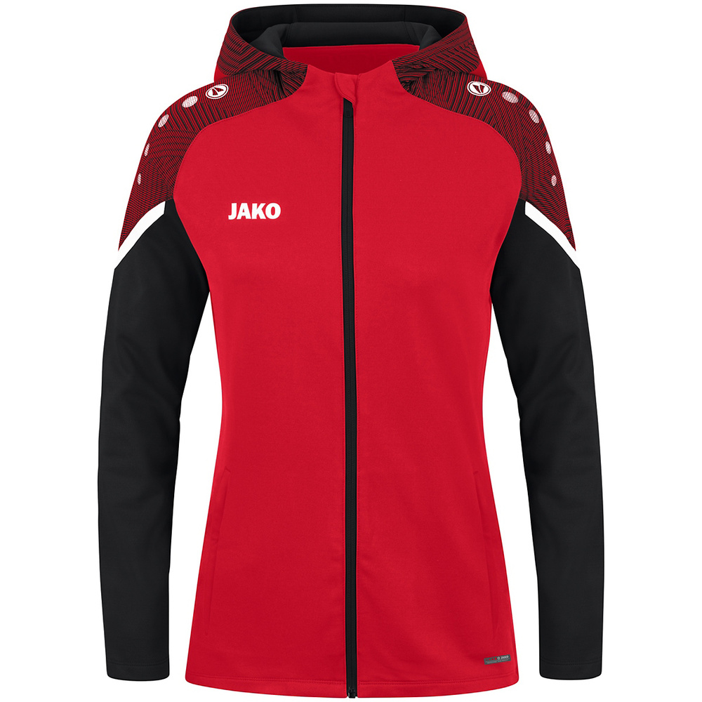 CHAQUETA CON CAPUCHA JAKO PERFORMANCE, ROJA-NEGRA MUJER. 34 36 38 40 42 44 