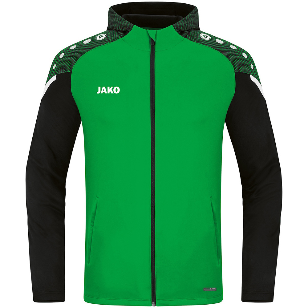 CHAQUETA CON CAPUCHA JAKO PERFORMANCE, VERDE-NEGRA NIÑO. 128 