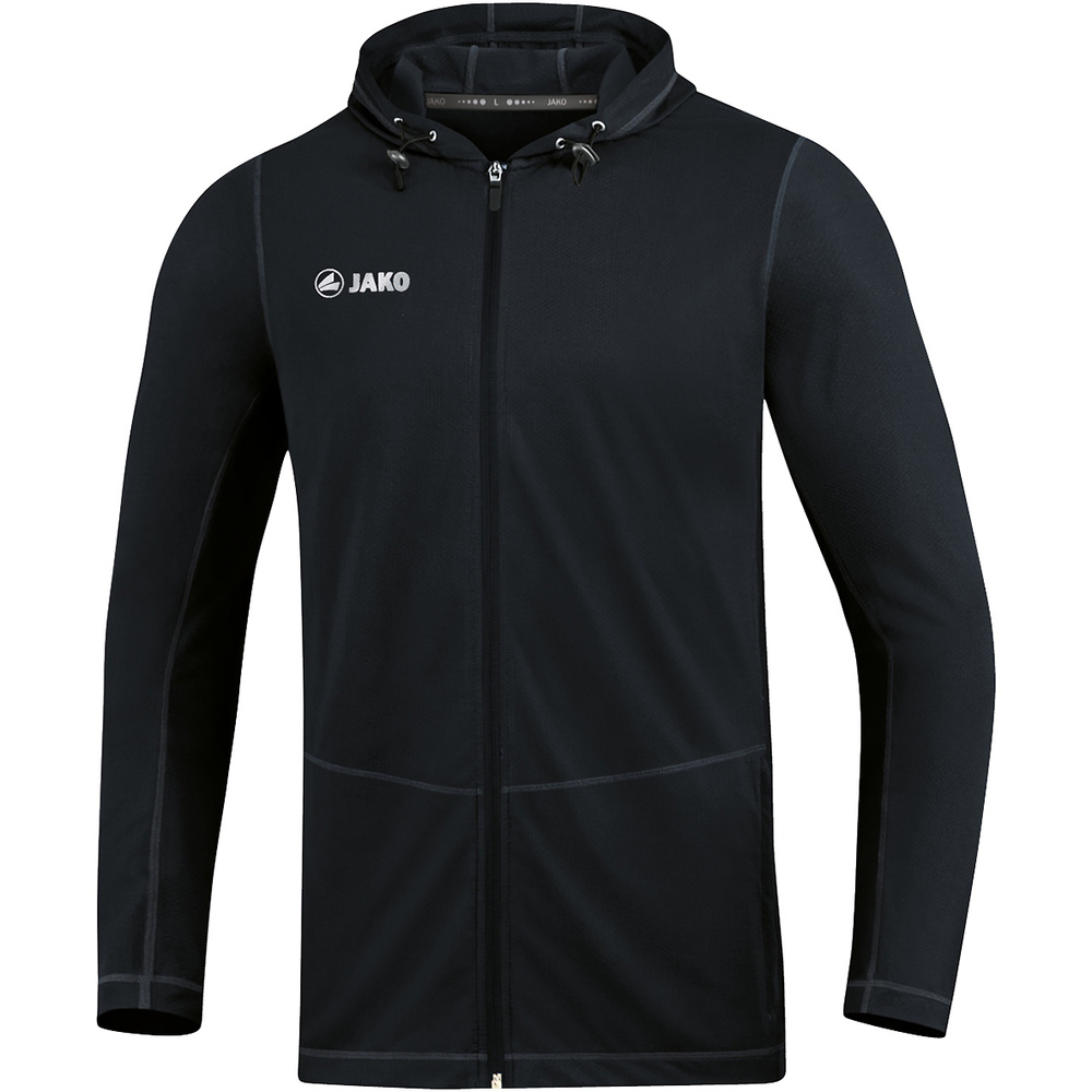 SUDADERA CON CAPUCHA JAKO RUN 2.0, NEGRA HOMBRE. S M L XL 2XL 3XL 