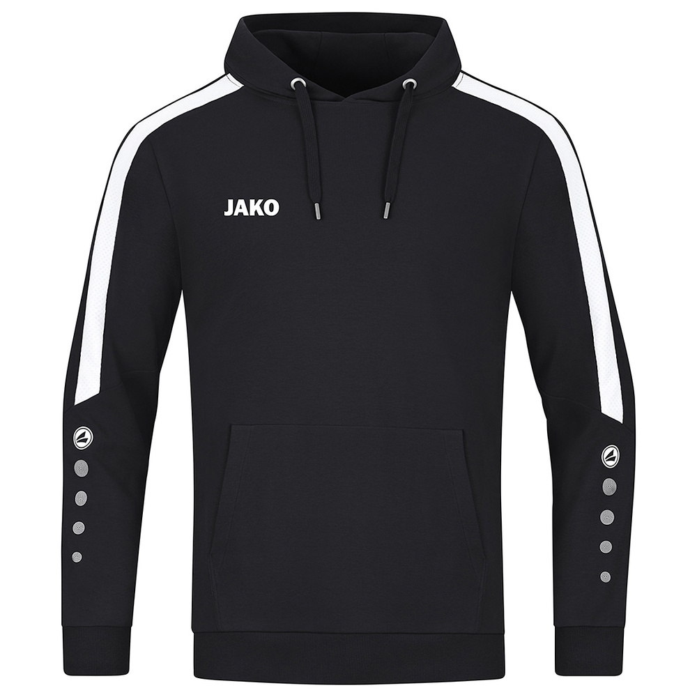 SUDADERA CON CAPUCHA JAKO POWER, NEGRA-BLANCA HOMBRE. S M L XL 2XL 3XL 4XL 