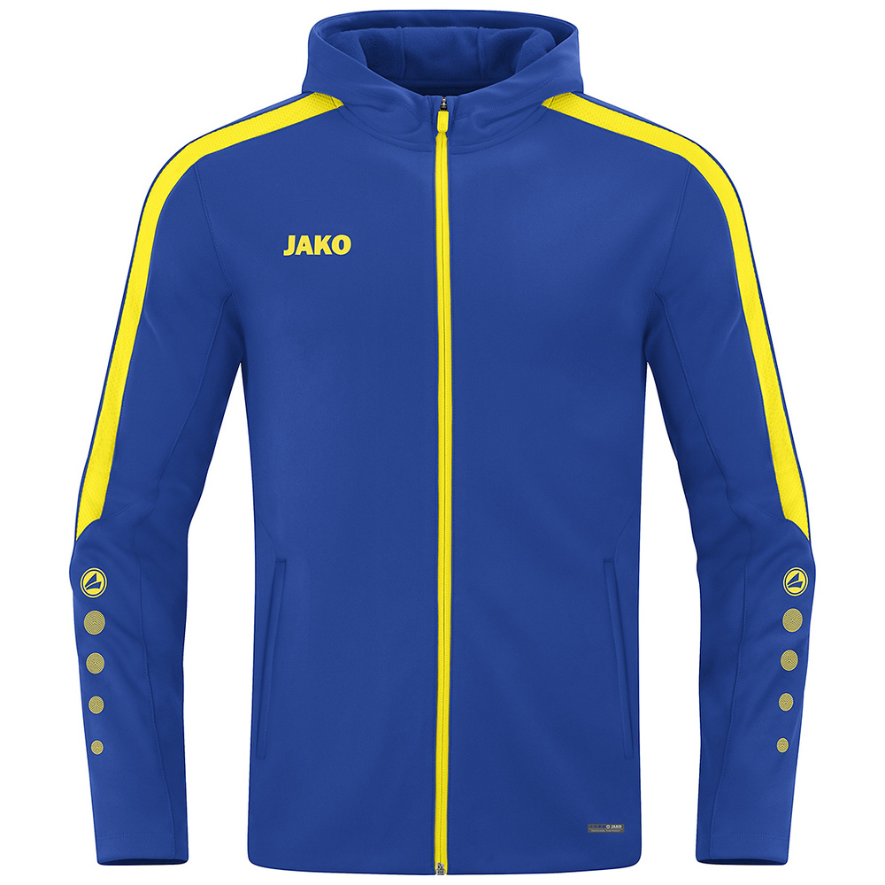 CHAQUETA CON CAPUCHA JAKO POWER, ROYAL-AMARILLA HOMBRE. S M L XL 2XL 3XL 4XL 