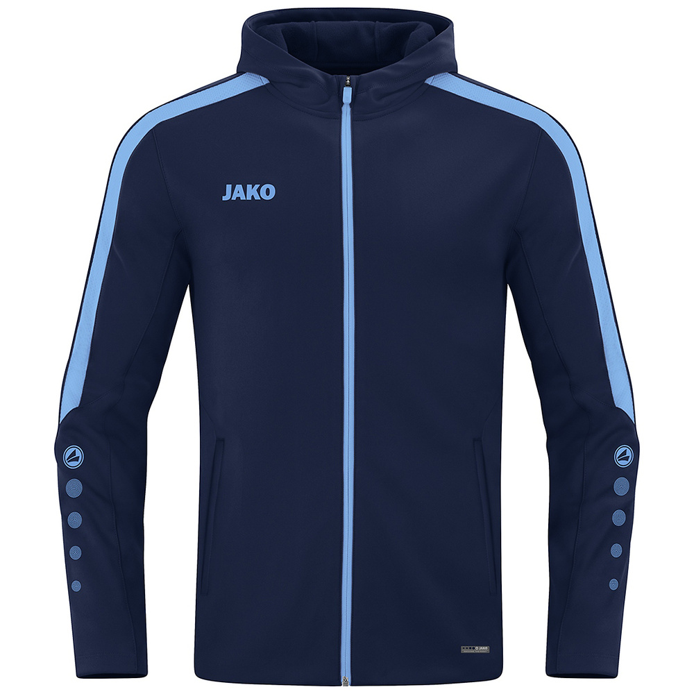 CHAQUETA CON CAPUCHA JAKO POWER, MARINO-CELESTE HOMBRE. S M L XL 2XL 3XL 4XL 