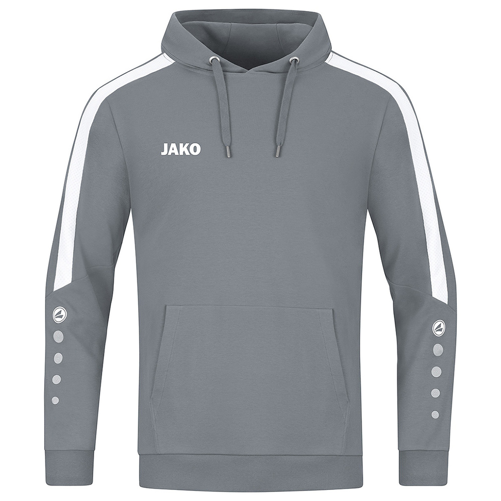 SUDADERA CON CAPUCHA JAKO POWER, GRIS PIEDRA-BLANCA NIÑO. 128 140 152 164 