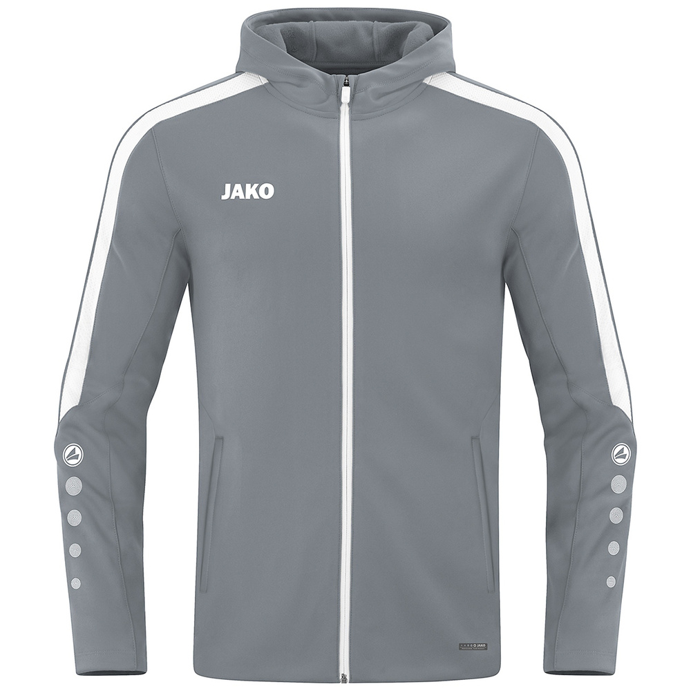 CHAQUETA CON CAPUCHA JAKO POWER, GRIS PIEDRA-BLANCA HOMBRE. S M L XL 2XL 3XL 4XL 