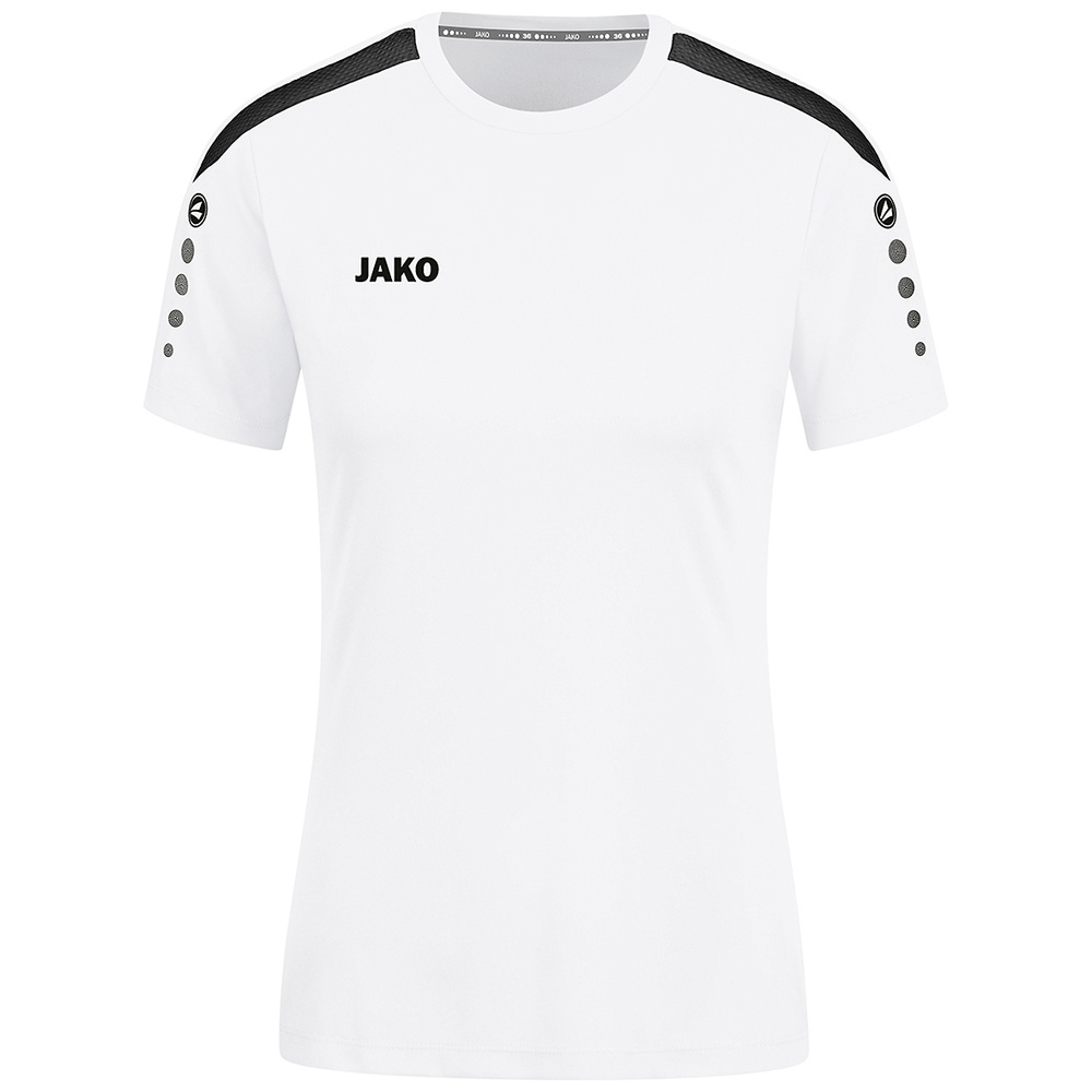 CAMISETA JAKO POWER MANGA CORTA, BLANCA-NEGRA MUJER. 34 36 38 40 42 44 