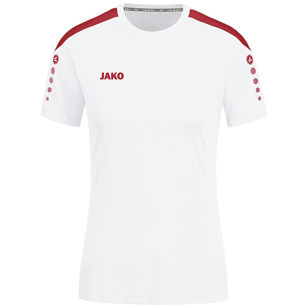 CAMISETA JAKO POWER MANGA CORTA, BLANCA-ROJA MUJER. 34 36 38 40 42 44 