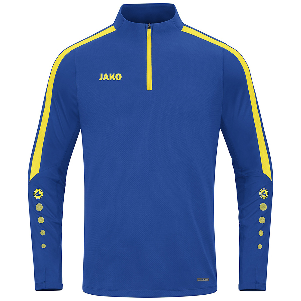 SUDADERA ZIP TOP JAKO POWER, ROYAL-AMARIILLA UNISEX. S M L XL 2XL 3XL 