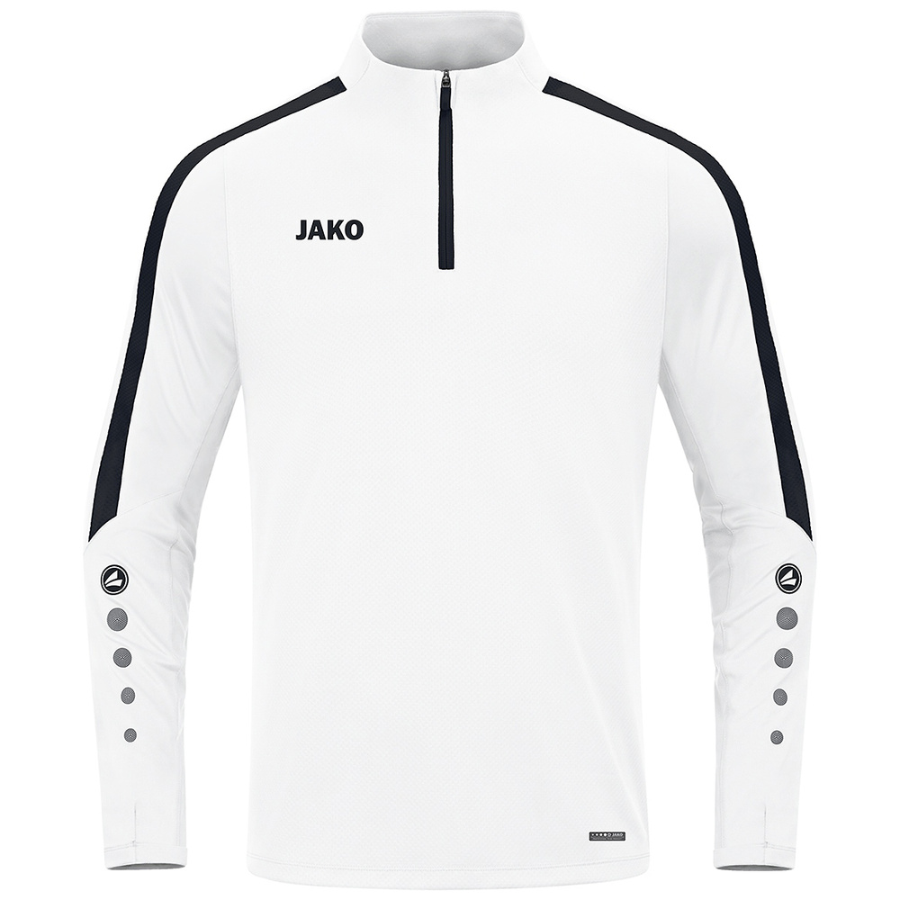 SUDADERA ZIP TOP JAKO POWER, BLANCA-NEGRA UNISEX. S M L XL 2XL 3XL 