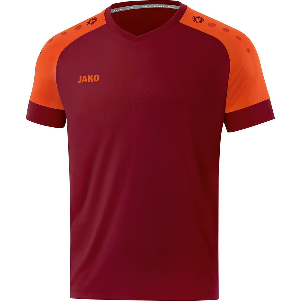 CAMISETA JAKO CHAMP 2.0 MANGA CORTA, BURDEOS-NARANJA NEÓN HOMBRE. S M L XL XXL 