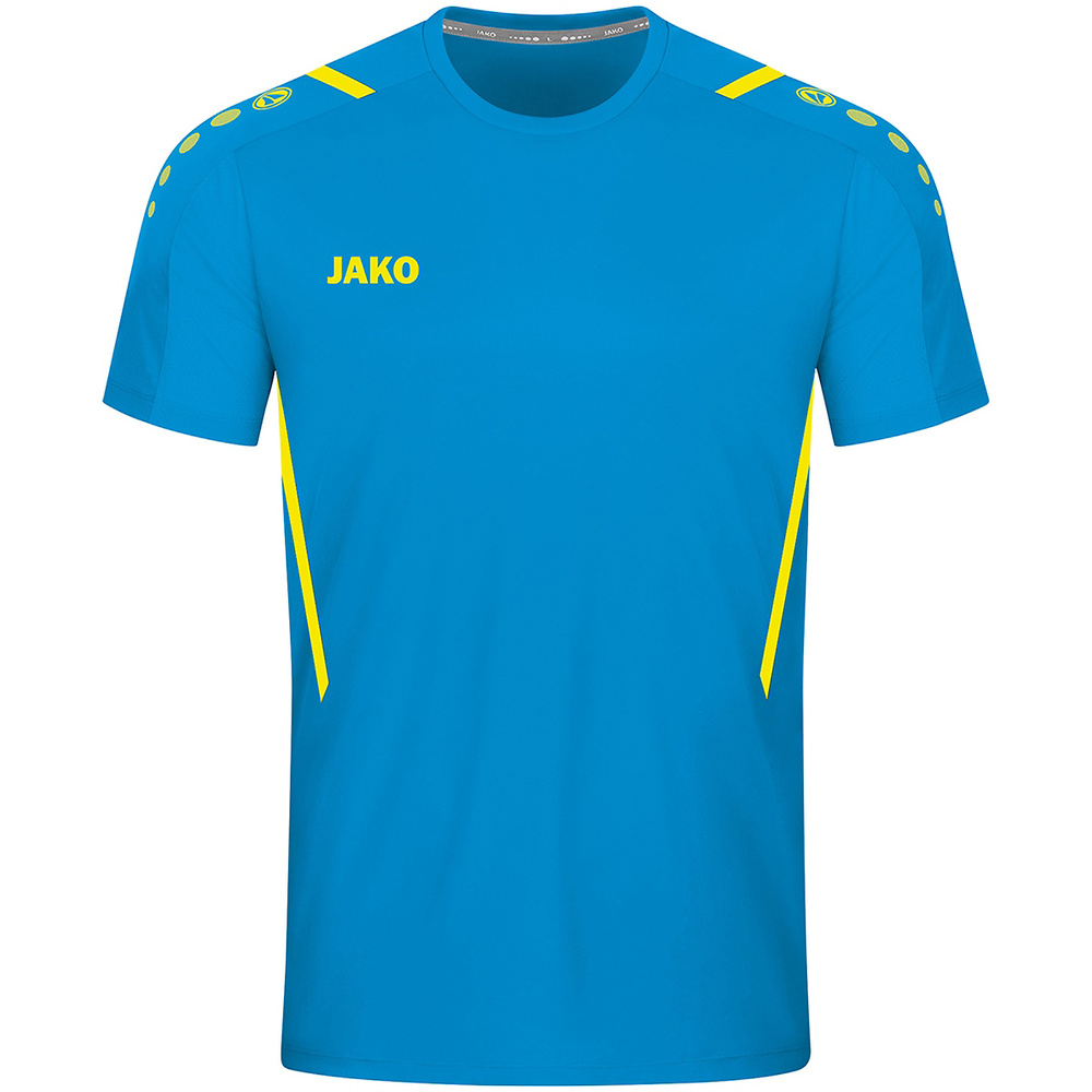 CAMISETA JAKO CHALLENGE MANGA CORTA, AZUL JAKO-AMARILLO NEÓN NIÑO. 116 128 140 152 164 