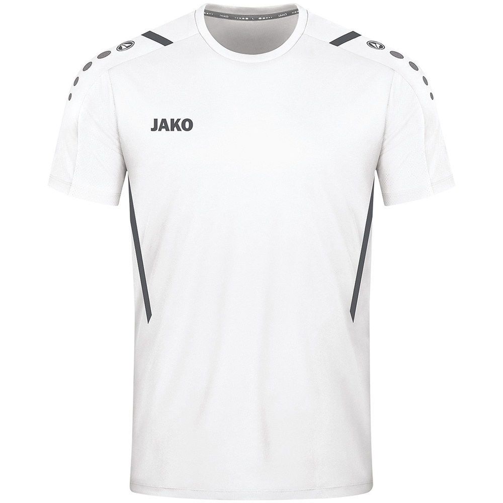 CAMISETA JAKO CHALLENGE MANGA CORTA, BLANCA-ANTRACITA HOMBRE. S M L XL 2XL 3XL 