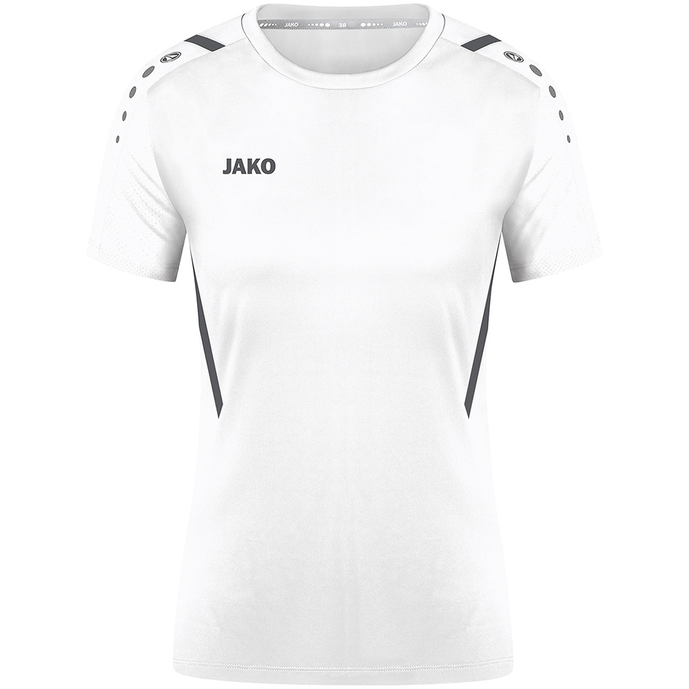 CAMISETA JAKO CHALLENGE MANGA CORTA, BLANCA-ANTRACITA MUJER. 34 36 38 40 42 44 