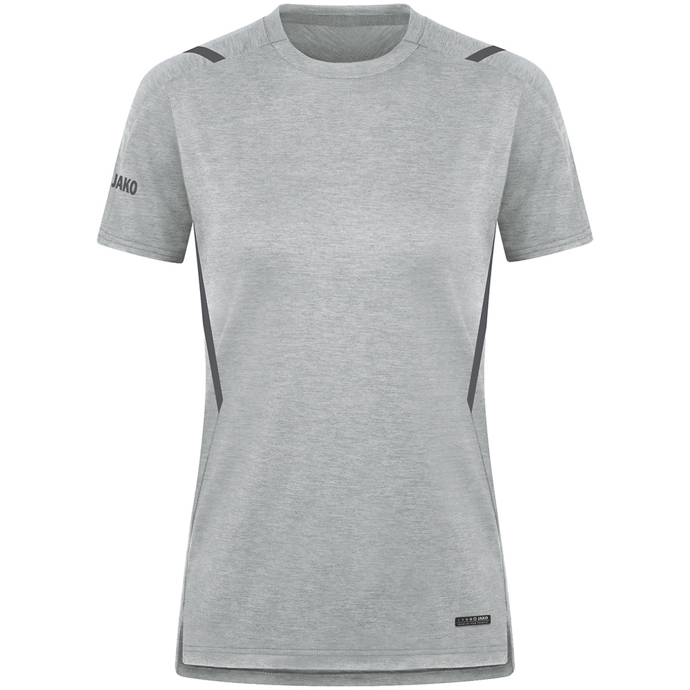 CAMISETA JAKO CHALLENGE MANGA CORTA, GRIS MELANGE-ANTRACITA MUJER. 34 36 38 40 42 44 