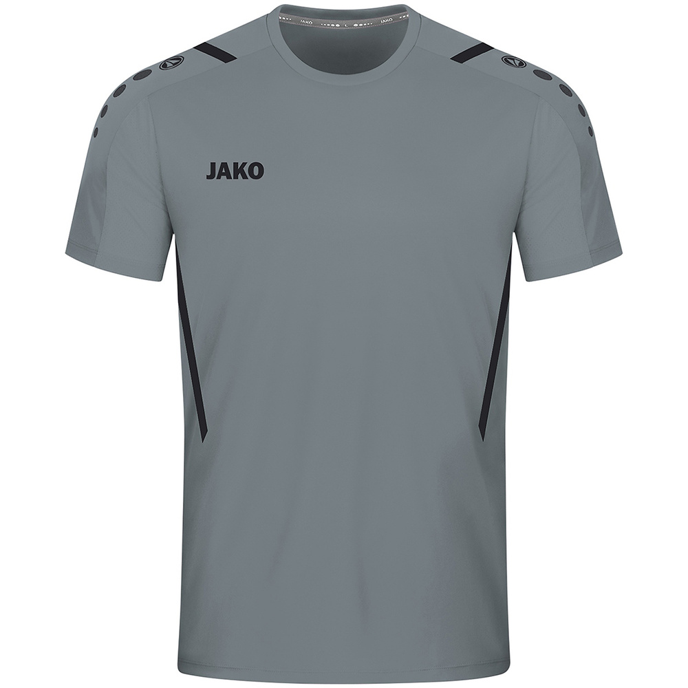 CAMISETA JAKO CHALLENGE MANGA CORTA, GRIS PIEDRA-NEGRA NIÑO. 116 128 140 152 164 