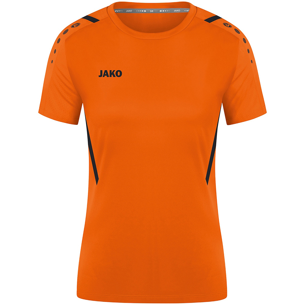 CAMISETA JAKO CHALLENGE MANGA CORTA, NARANJA-NEGRA MUJER. 34 36 38 40 42 44 