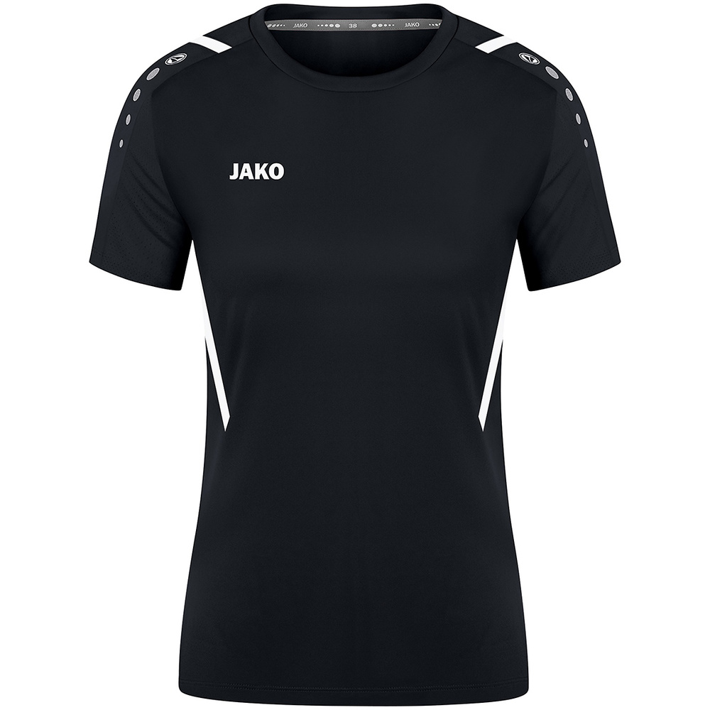 CAMISETA JAKO CHALLENGE MANGA CORTA, NEGRA-BLANCA MUJER. 34 36 38 40 42 44 