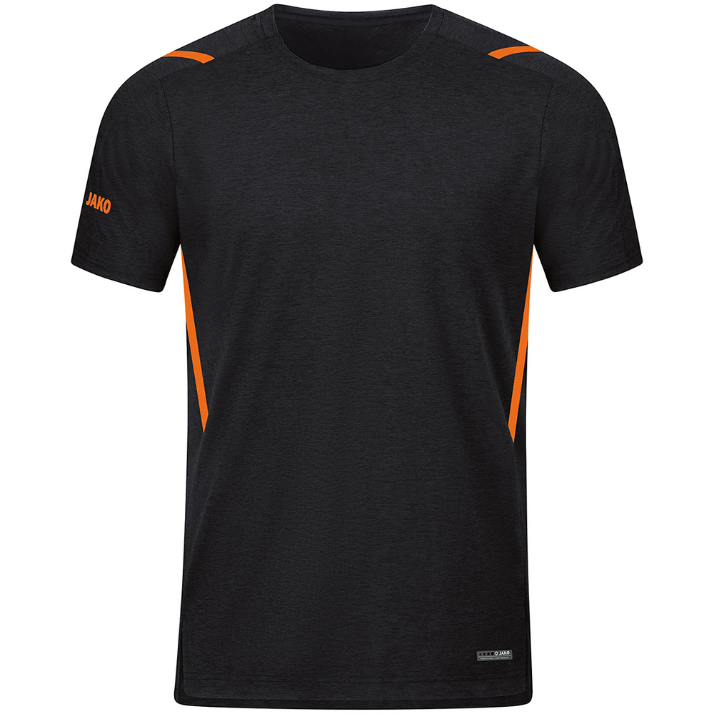 CAMISETA JAKO CHALLENGE MANGA CORTA, NEGRA MELANGE-NARANJA HOMBRE. S M L XL 2XL 3XL XL 