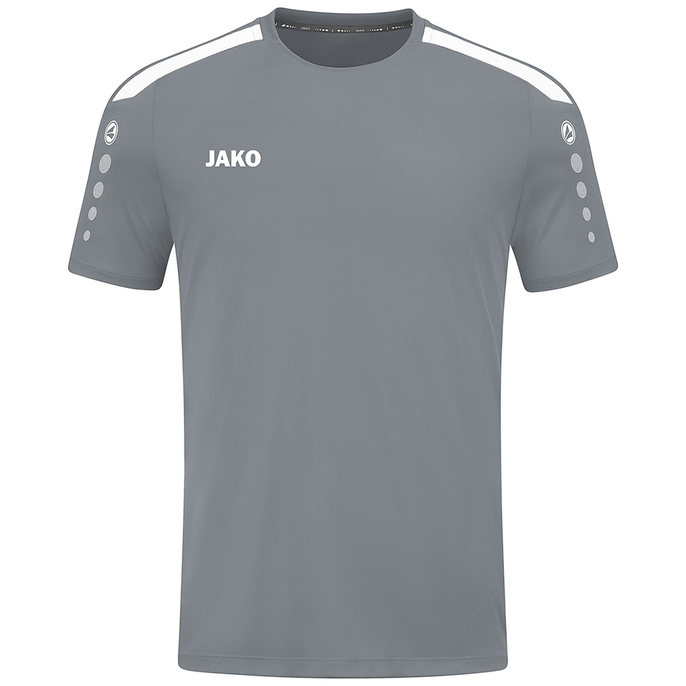 CAMISETA JAKO POWER MANGA CORTA, GRIS PIEDRA-BLANCA NIÑO. 116 128 140 152 164 