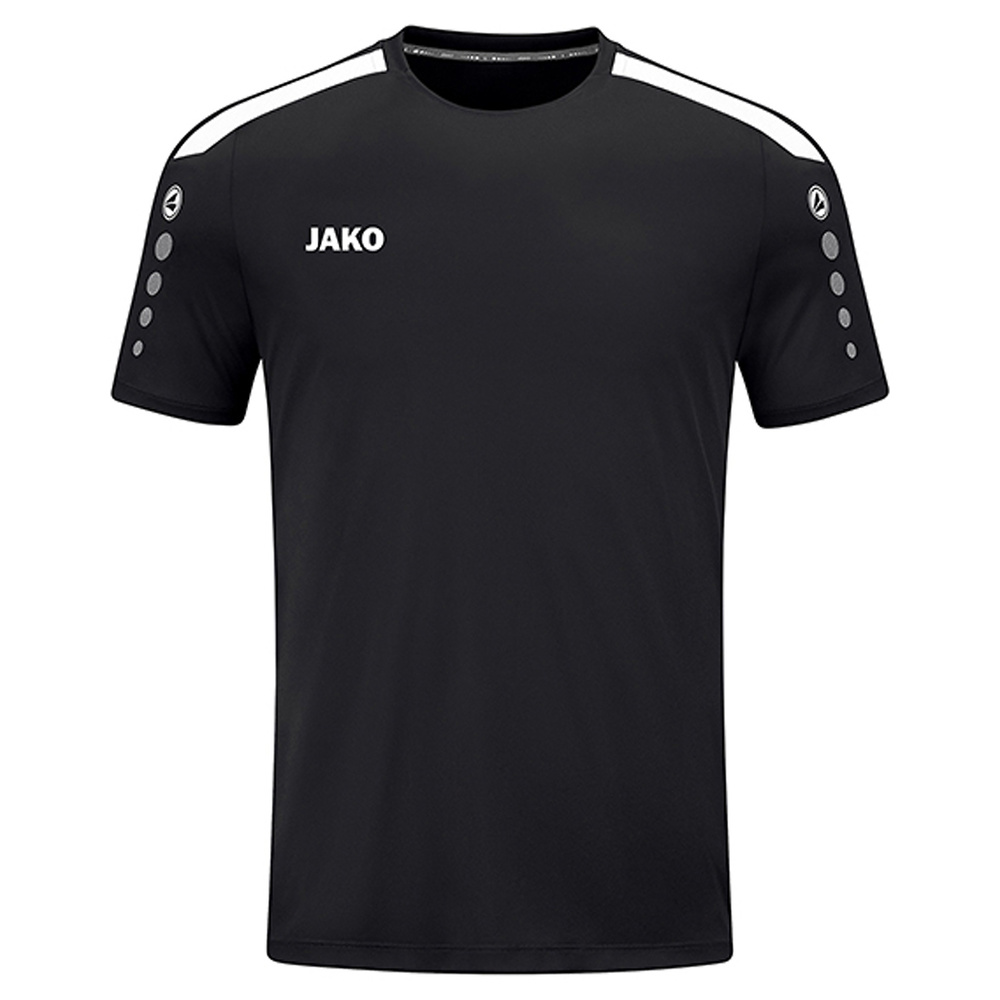 CAMISETA JAKO POWER MANGA CORTA, NEGRA-BLANCA NIÑO. 116 128 140 152 164 