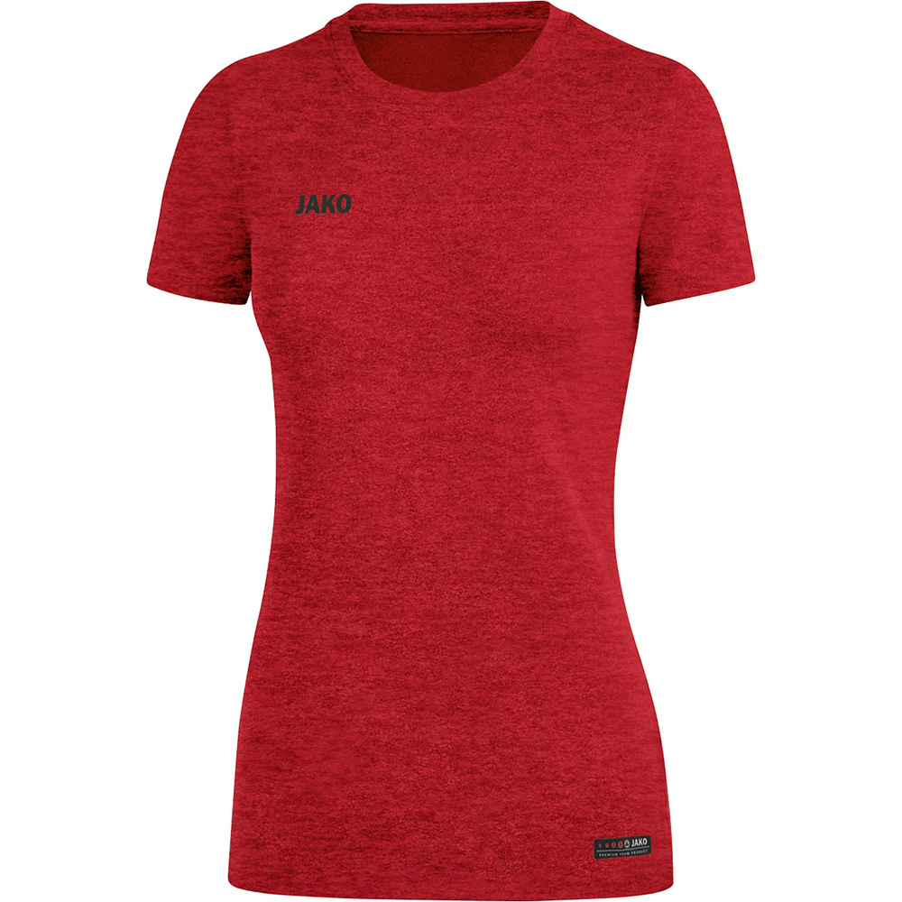 CAMISETA JAKO PREMIUM BASICS MANGA CORTA, ROJA MELANGE MUJER. 34 36 38 40 42 44 