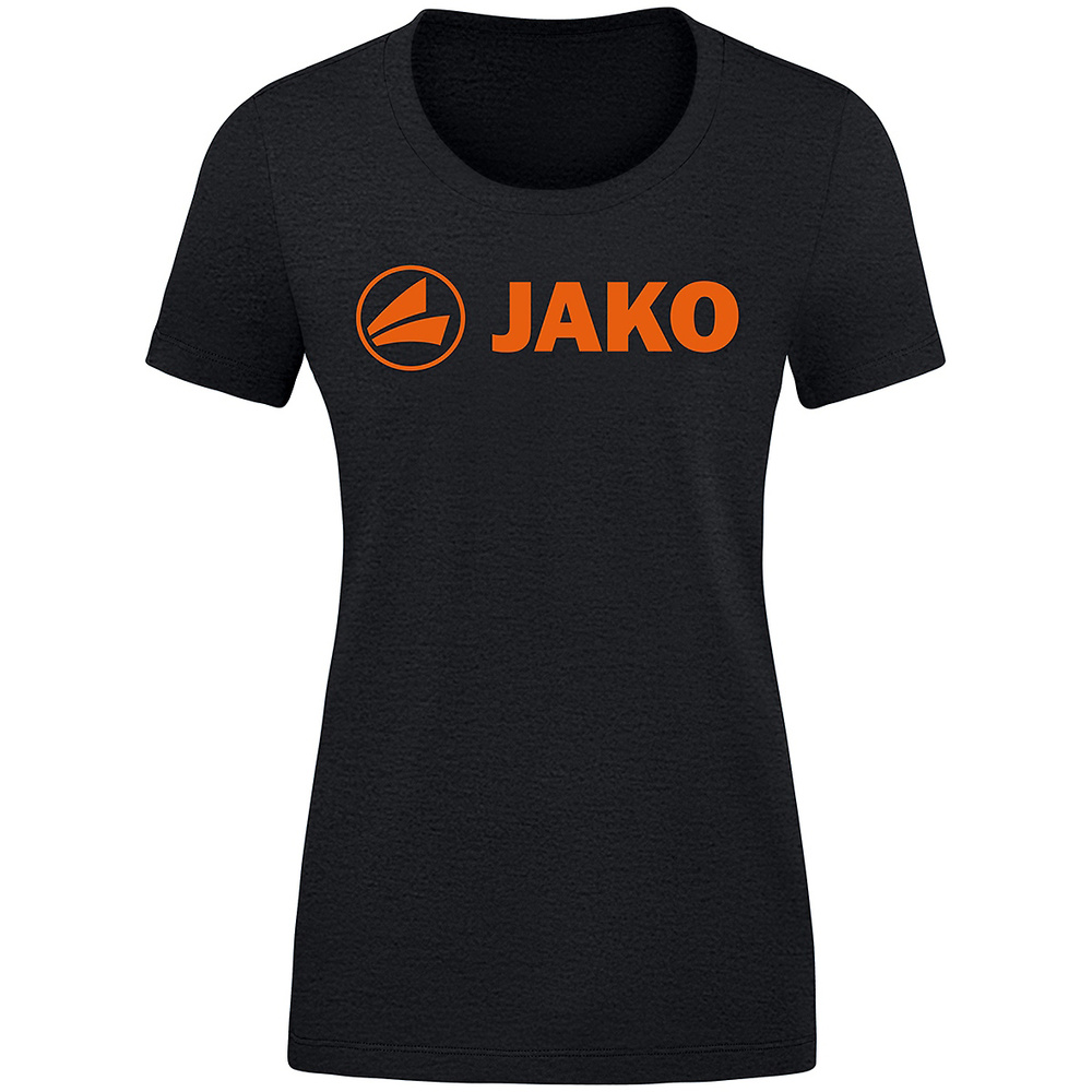 CAMISETA JAKO PROMO, NEGRA MELANGE-NARANJA NEÓN MUJER. 34 36 38 40 42 44 