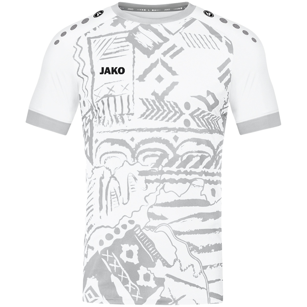 CAMISETA JAKO TROPICANA MANGA CORTA, BLANCA-PLATA HOMBRE. S M L XL 2XL 