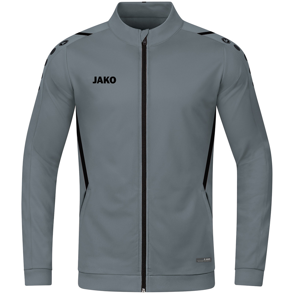 CHAQUETA CHÁNDAL POLIÉSTER JAKO CHALLENGE, GRIS PIEDRA-NEGRA HOMBRE. S M L XL 2XL 3XL 4XL 