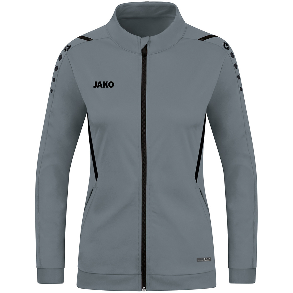 CHAQUETA CHÁNDAL POLIÉSTER JAKO CHALLENGE, GRIS PIEDRA-NEGRA MUJER. 34 36 38 40 42 44 