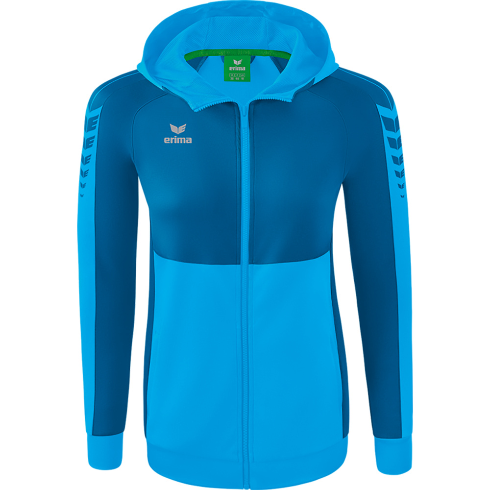 CHAQUETA DE ENTRENAMIENTO CON CAPUCHA ERIMA SIX WINGS, CURACAO-MYKONOS MUJER. 34 36 38 40 42 44 