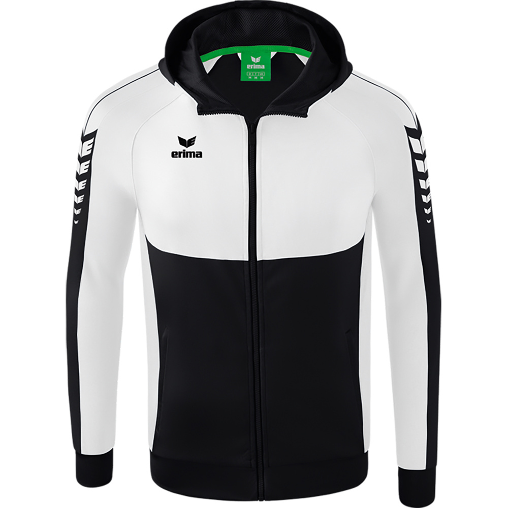 CHAQUETA DE ENTRENAMIENTO CON CAPUCHA ERIMA SIX WINGS, NEGRA-BLANCA HOMBRE. S M L XL 2XL 3XL 