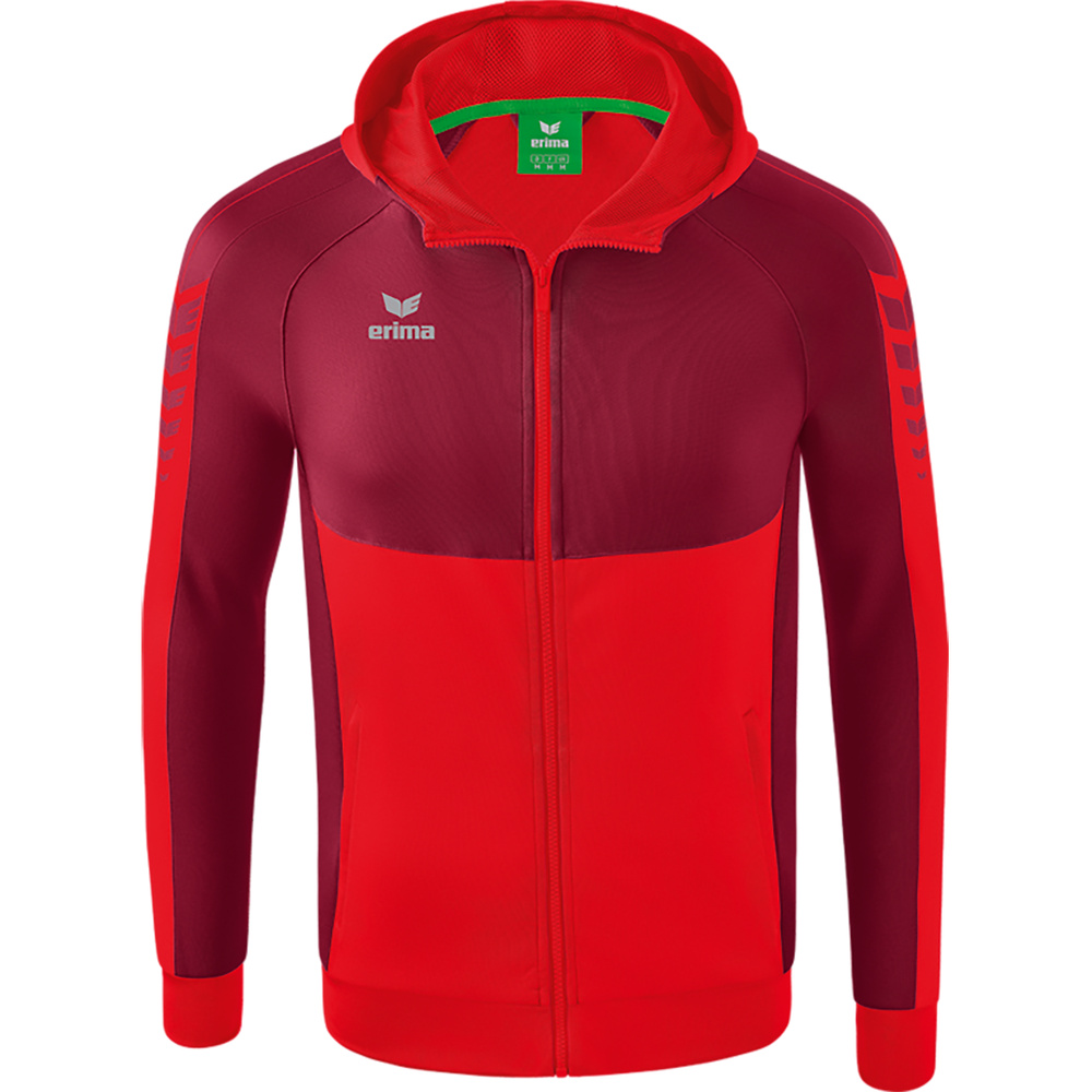 CHAQUETA DE ENTRENAMIENTO CON CAPUCHA ERIMA SIX WINGS, ROJA-BURDEOS NIÑO. 116 128 140 152 164 