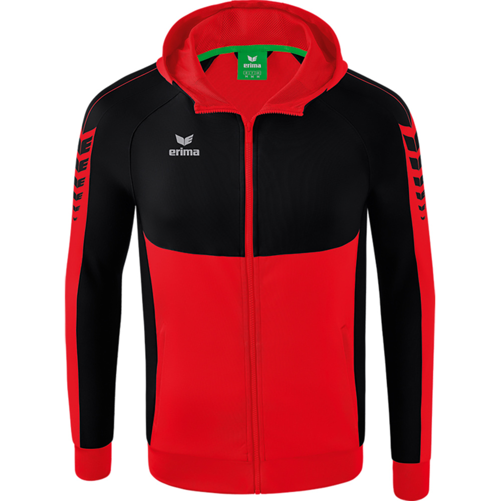 CHAQUETA DE ENTRENAMIENTO CON CAPUCHA ERIMA SIX WINGS, ROJA-NEGRA HOMBRE. S M L XL 2XL 3XL 