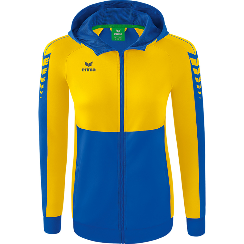 CHAQUETA DE ENTRENAMIENTO CON CAPUCHA ERIMA SIX WINGS, ROYAL-AMARILLA MUJER. 34 36 38 40 42 44 