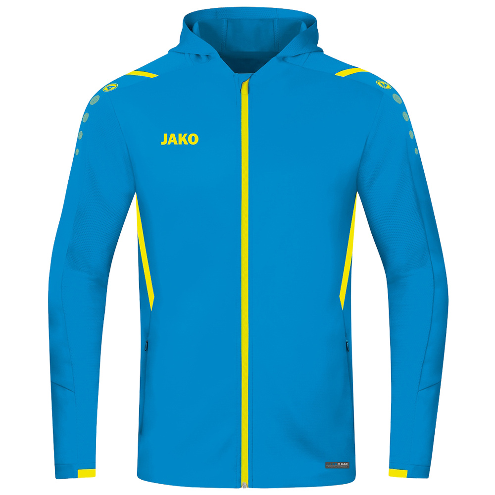 CHAQUETA DE ENTRENAMIENTO CON CAPUCHA JAKO CHALLENGE, AZUL JAKO-AMARILLO NEÓN HOMBRE. S M L XL 2XL 3XL 4XL 