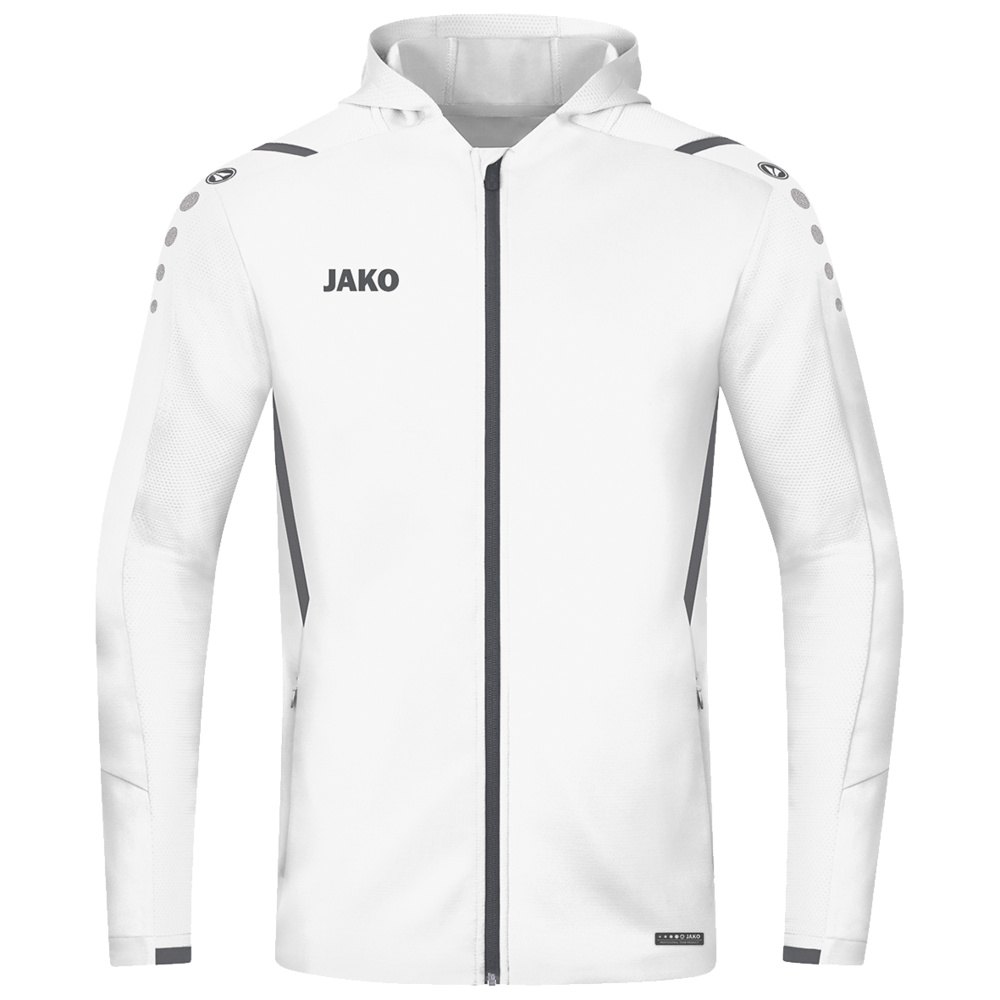 CHAQUETA DE ENTRENAMIENTO CON CAPUCHA JAKO CHALLENGE, BLANCA-ANTRACITA HOMBRE. S M L XL 2XL 3XL 4XL 