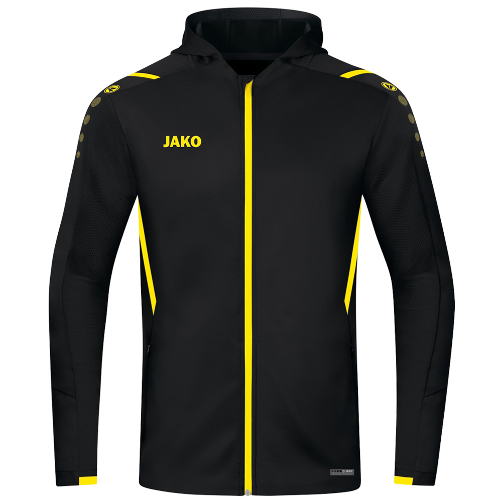 CHAQUETA DE ENTRENAMIENTO CON CAPUCHA JAKO CHALLENGE, NEGRA-AMARILLA HOMBRE. S M L XL 2XL 3XL 4XL 