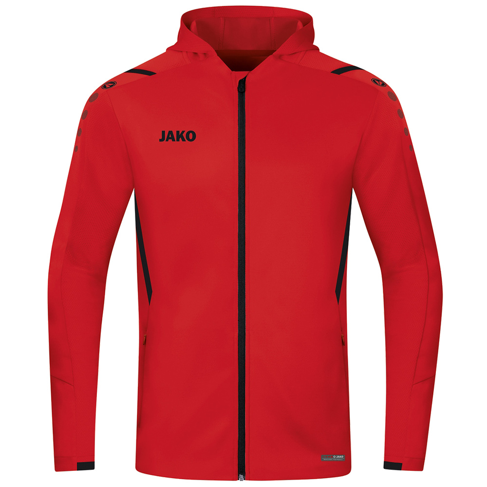 CHAQUETA DE ENTRENAMIENTO CON CAPUCHA JAKO CHALLENGE, ROJA-NEGRA NIÑO. 128 140 152 164 