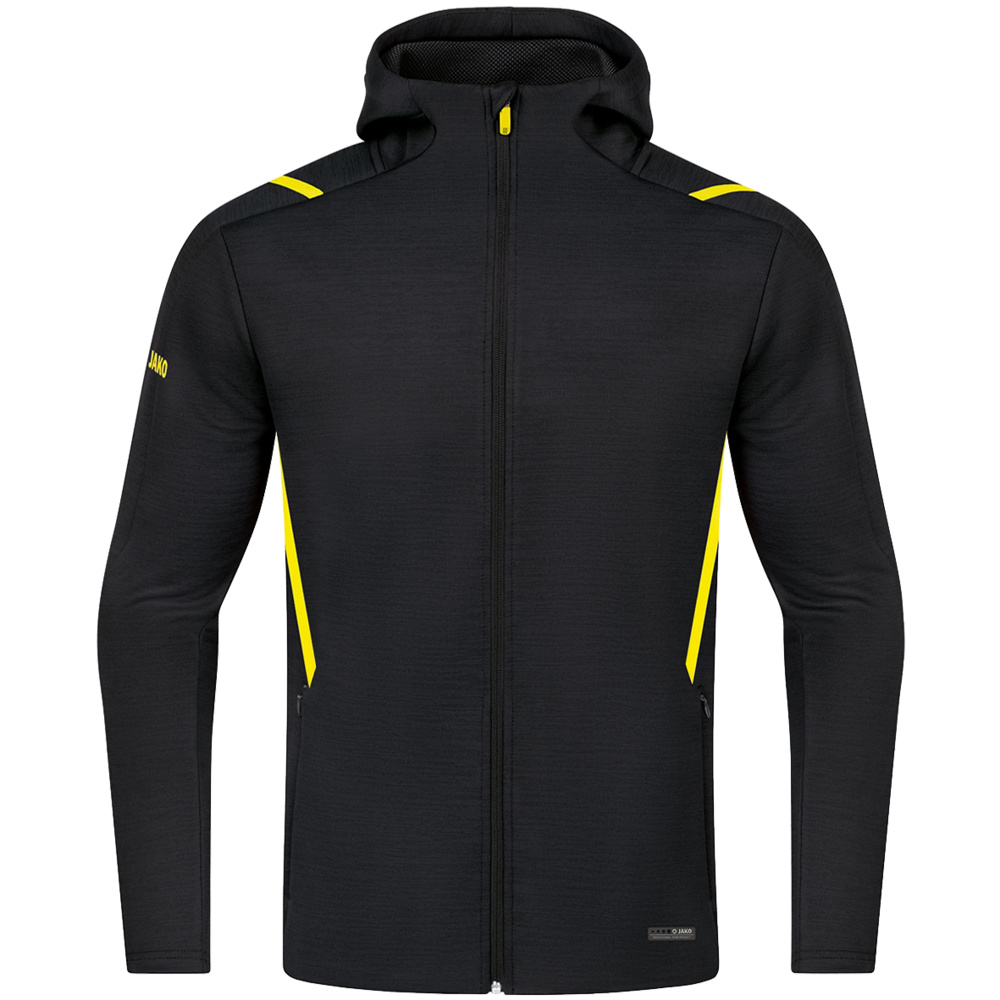 CHAQUETA DE OCIO JAKO CHALLENGE CON CAPUCHA, NEGRA-AMARILLA HOMBRE. S M L XL 2XL 3XL 4XL 