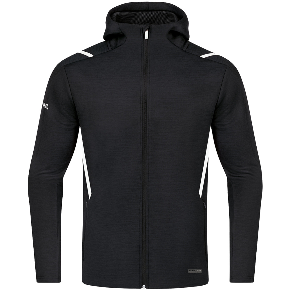 CHAQUETA DE OCIO JAKO CHALLENGE CON CAPUCHA, NEGRA-BLANCA HOMBRE. S M L XL 2XL 3XL 4XL 