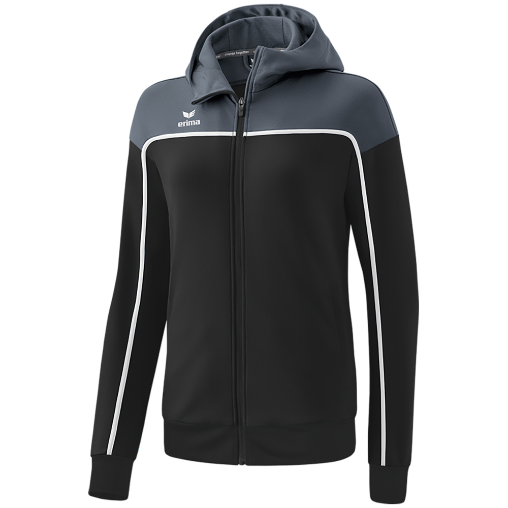 CHAQUETA ENTRENAMIENTO CON CAPUCHA ERIMA CHANGE, NEGRA-GRIS-BLANCA MUJER. 34 36 38 40 42 44 