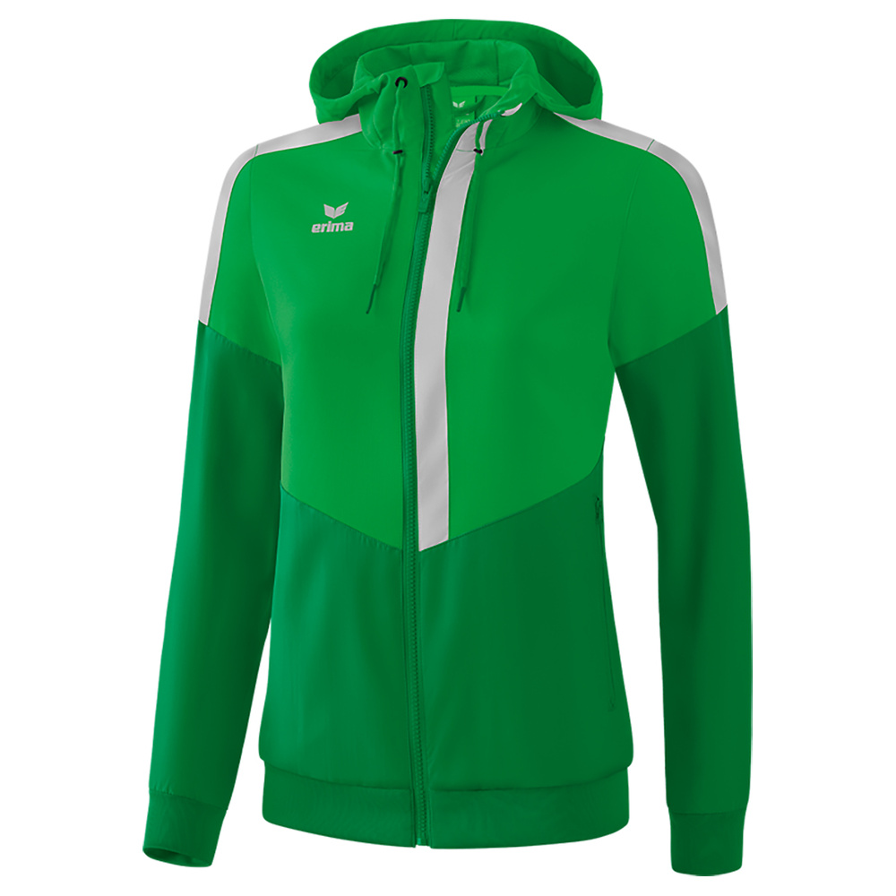 ERIMA SQUAD CHAQUETA CON CAPUCHA, VERDE-ESMERALDA-PLATA MUJER. 34 36 38 40 42 44 