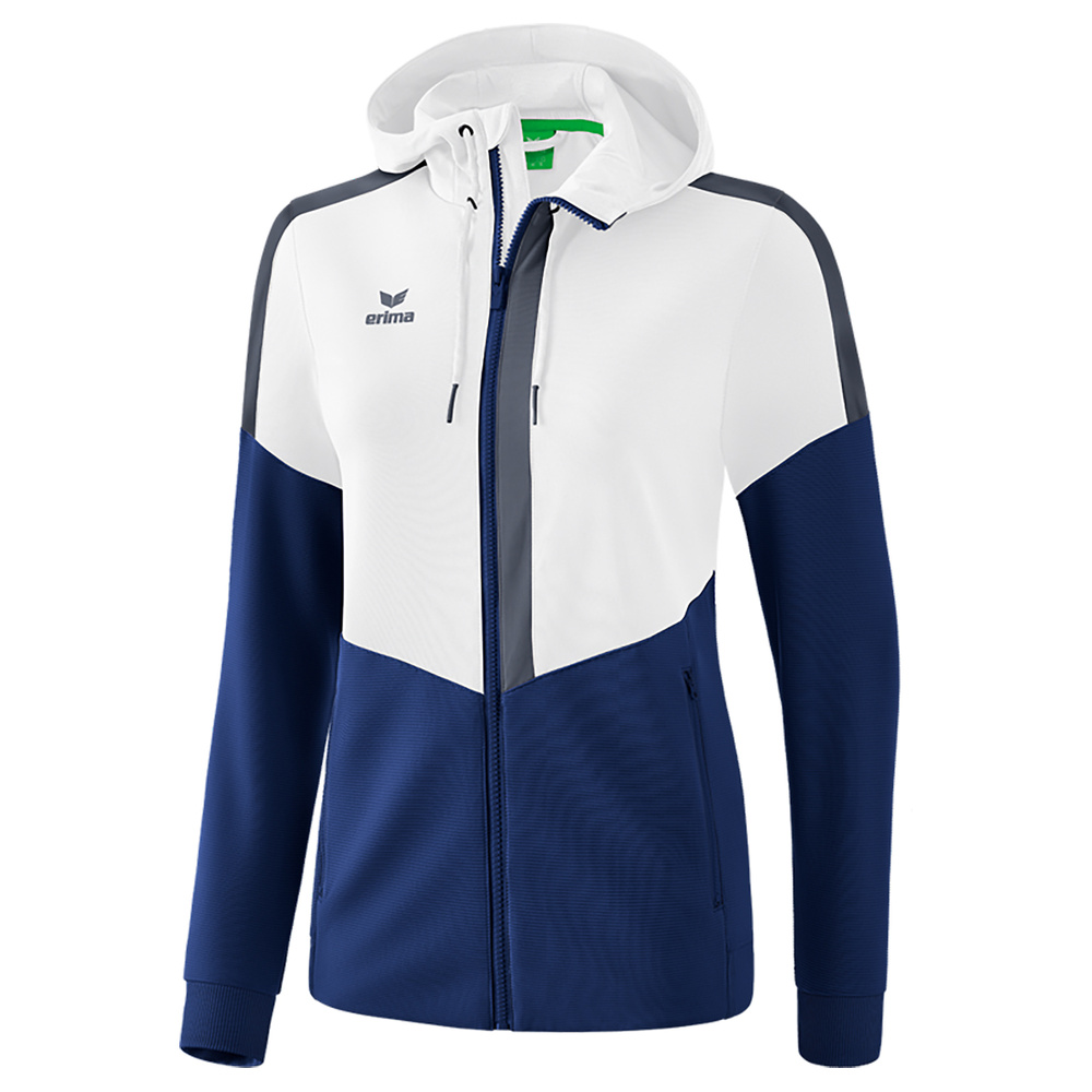 ERIMA SQUAD CHAQUETA ENTRENAMIENTO CON CAPUCHA, BLANCO-MARINO-GRIS PIZARRA MUJER. 34 36 38 40 42 44 