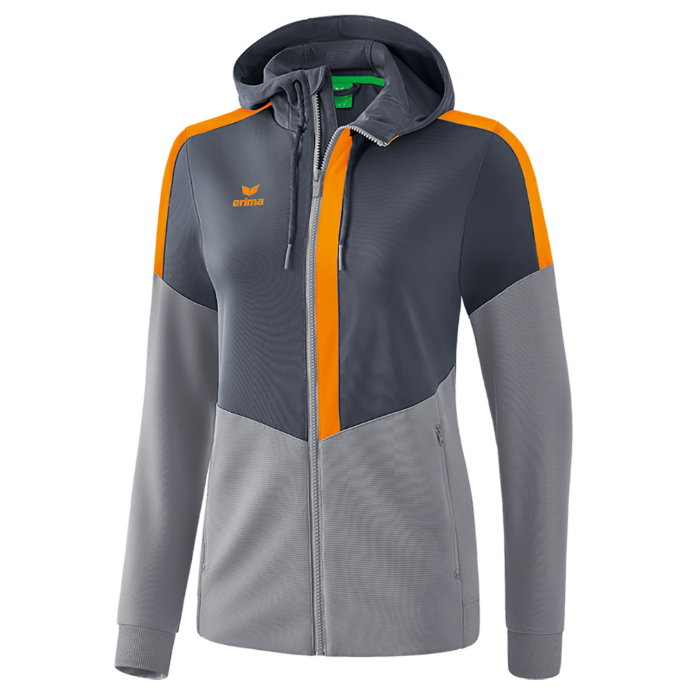 ERIMA SQUAD CHAQUETA ENTRENAMIENTO CON CAPUCHA, GRIS PIZARRA-GRIS-NARANJA MUJER. 34 36 38 40 42 44 