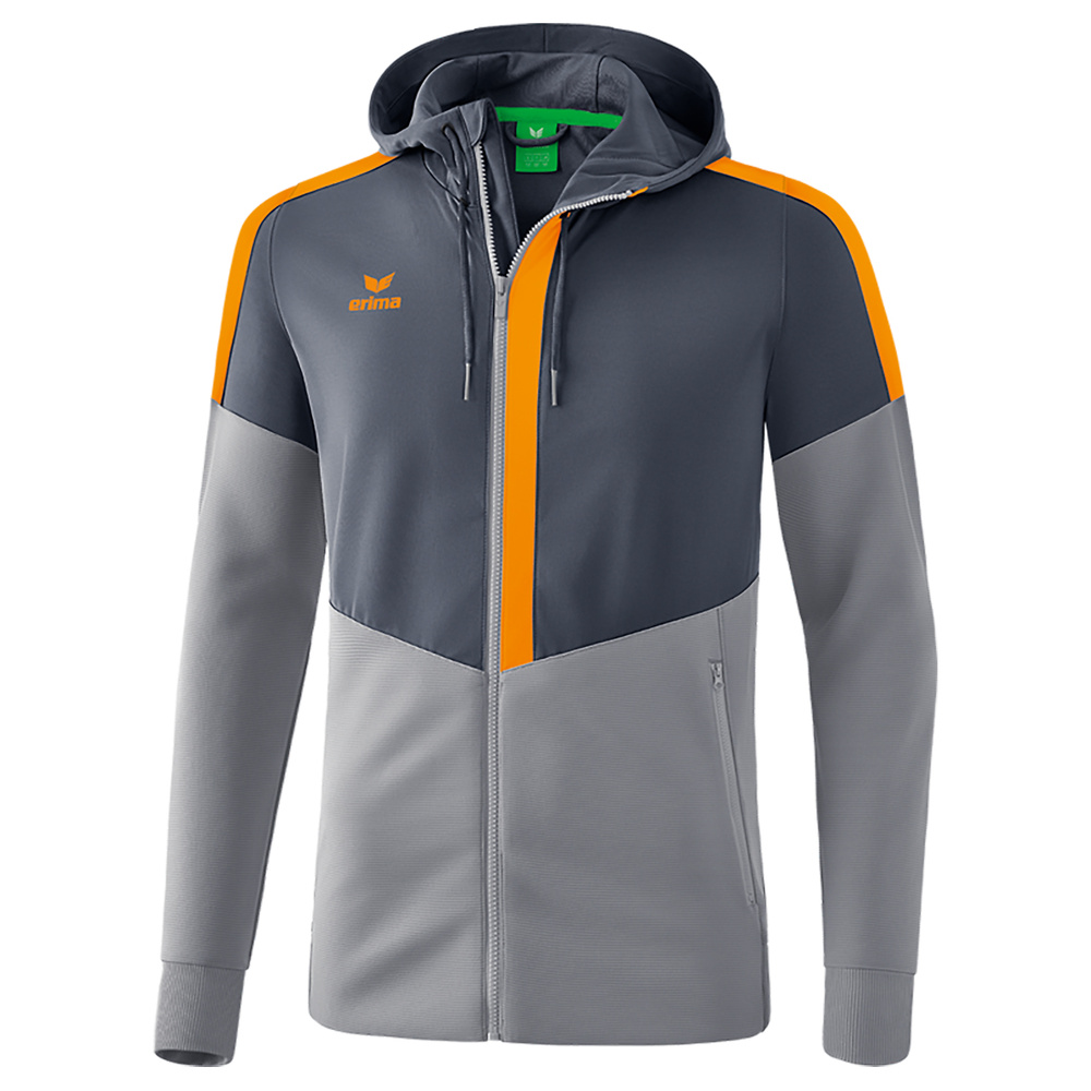 ERIMA SQUAD CHAQUETA ENTRENAMIENTO CON CAPUCHA, GRIS PIZARRA-GRIS-NARANJA NIÑO. 128 140 152 164 