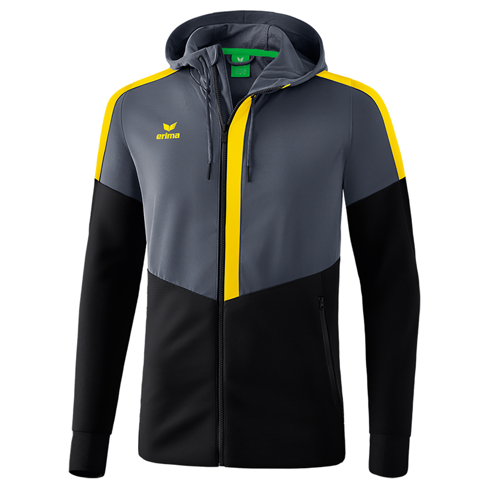 ERIMA SQUAD CHAQUETA ENTRENAMIENTO CON CAPUCHA, GRIS PIZARRA-NEGRO-AMARILLO HOMBRE. S M L XL 2XL 3XL 