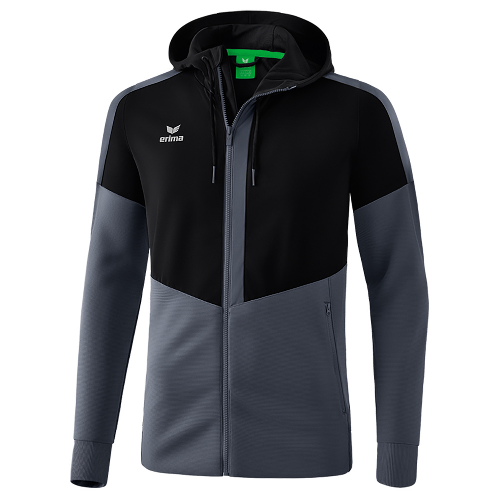 ERIMA SQUAD CHAQUETA ENTRENAMIENTO CON CAPUCHA, NEGRO-PLATA HOMBRE. S M L XL 2XL 3XL 