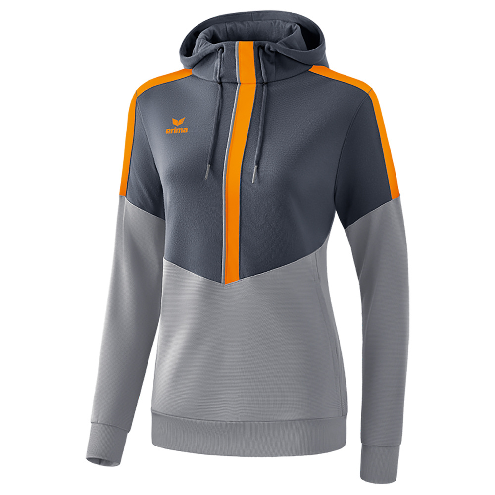 ERIMA SQUAD SUDADERA CON CAPUCHA, GRIS PIZARRA-GRIS-NARANJA MUJER. 34 36 38 40 42 44 