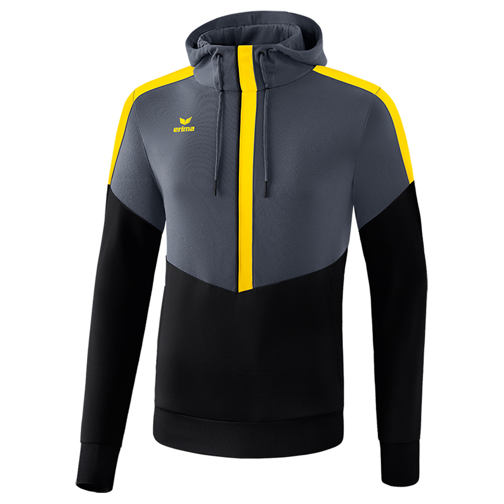 ERIMA SQUAD SUDADERA CON CAPUCHA, GRIS PIZARRA-NEGRO-AMARILLO NIÑO. 128 140 152 164 